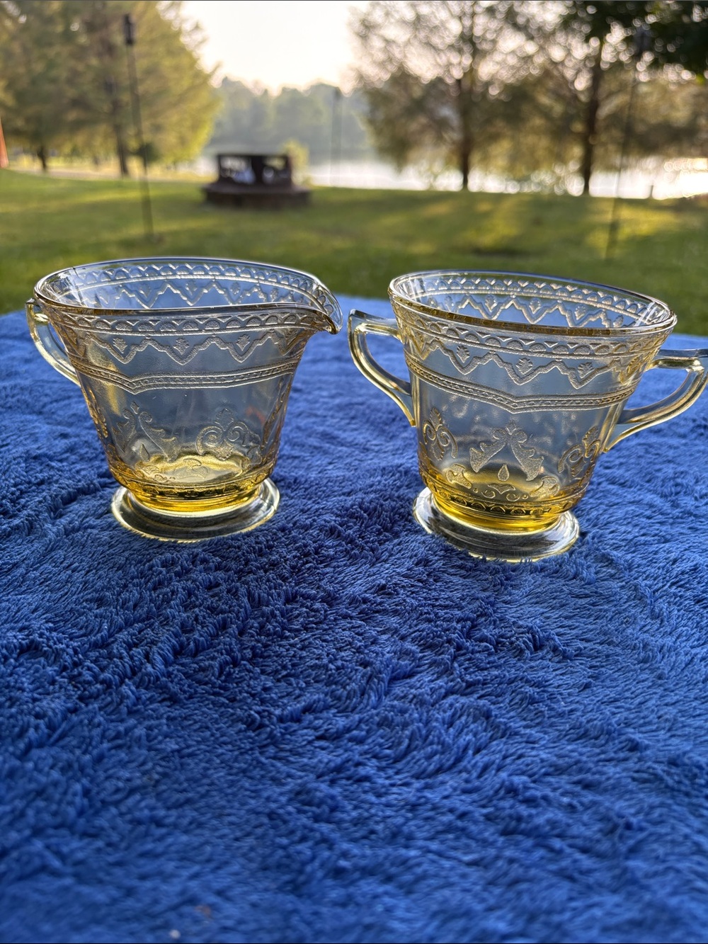 Federal Glass “Patrician” Pattern Sugar and Creamer Set